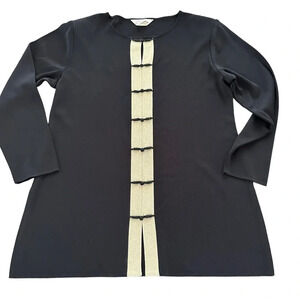 Exclusively Misook Womens XL Black Cardigan Sweater Tunic Gold Frog Buttons Knit